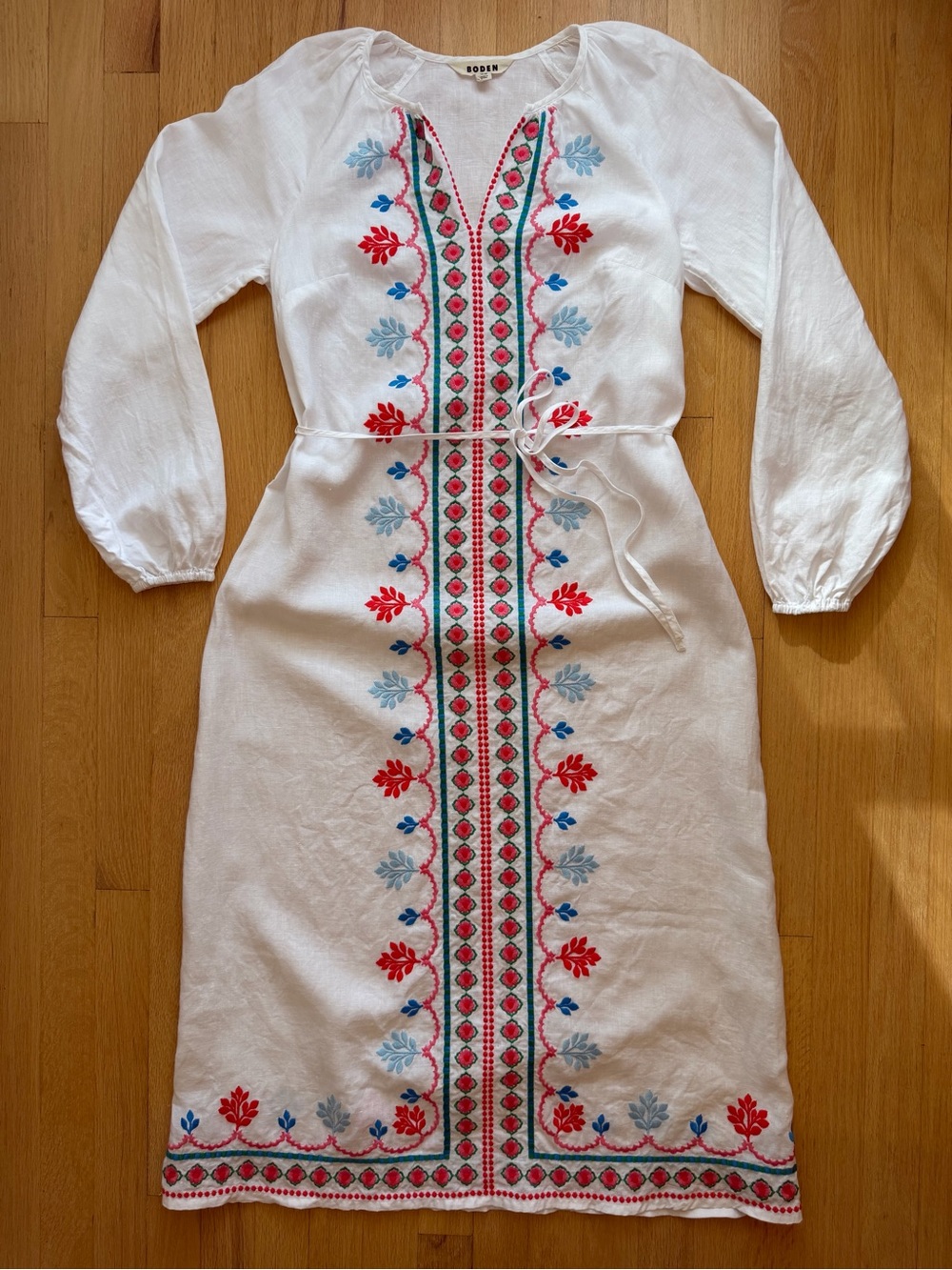 Boden White Maxi Dress with Pink & Blue Embroidery - Picture 3 of 15